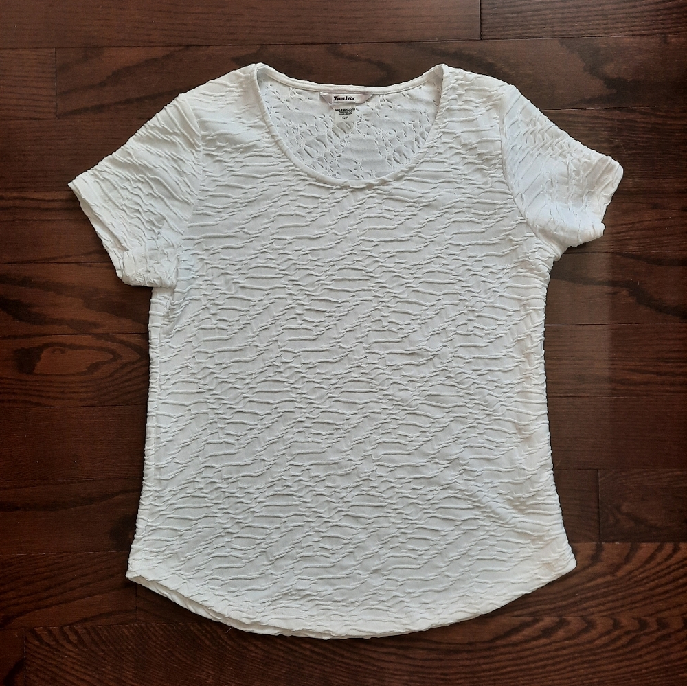 TanJay White Ribbed Short Sleeve T-Shirt